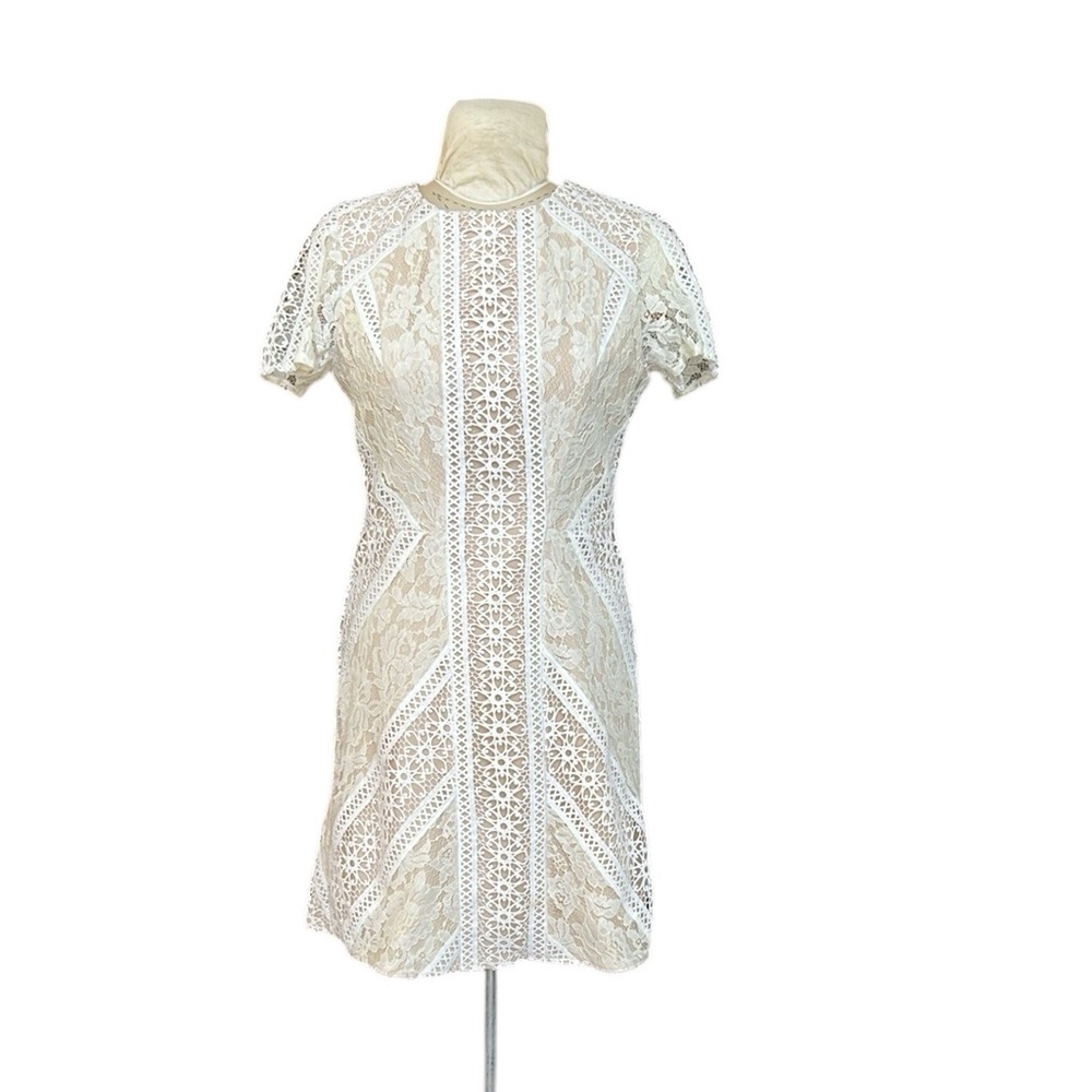 Eliza J. Crochet Lace Short‎ Sleeve Sheath Mini Dress Geometric Ivory/Nude 12